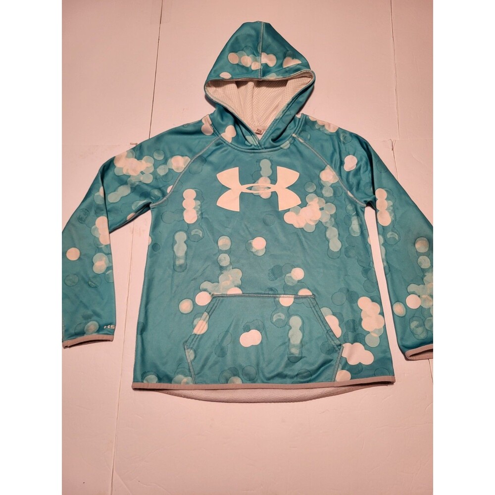 (#16) Under Armour Hoodie Girls medium Teal  Pattern Big Logo Long Sleeve